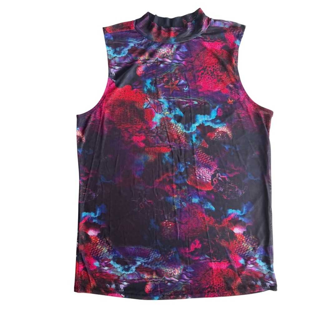 Torrid Women's Plus 3 Multicolor Cosmic Star Foxy Mesh Mock Neck Sleeveless Tank - Picture 2 of 12